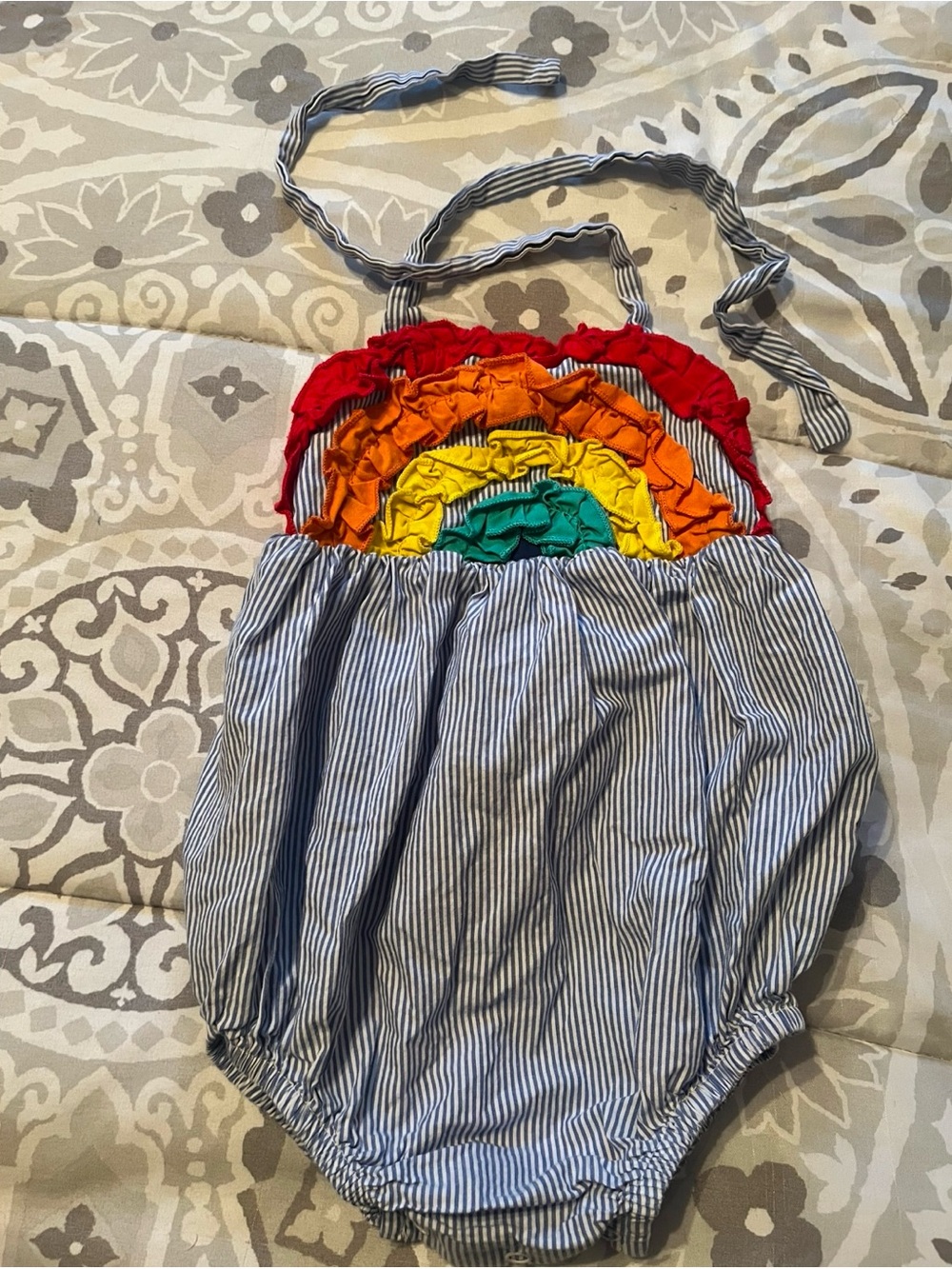Ricrac And Ruffles Rainbow Bubble Romper Size 3T Ruffled